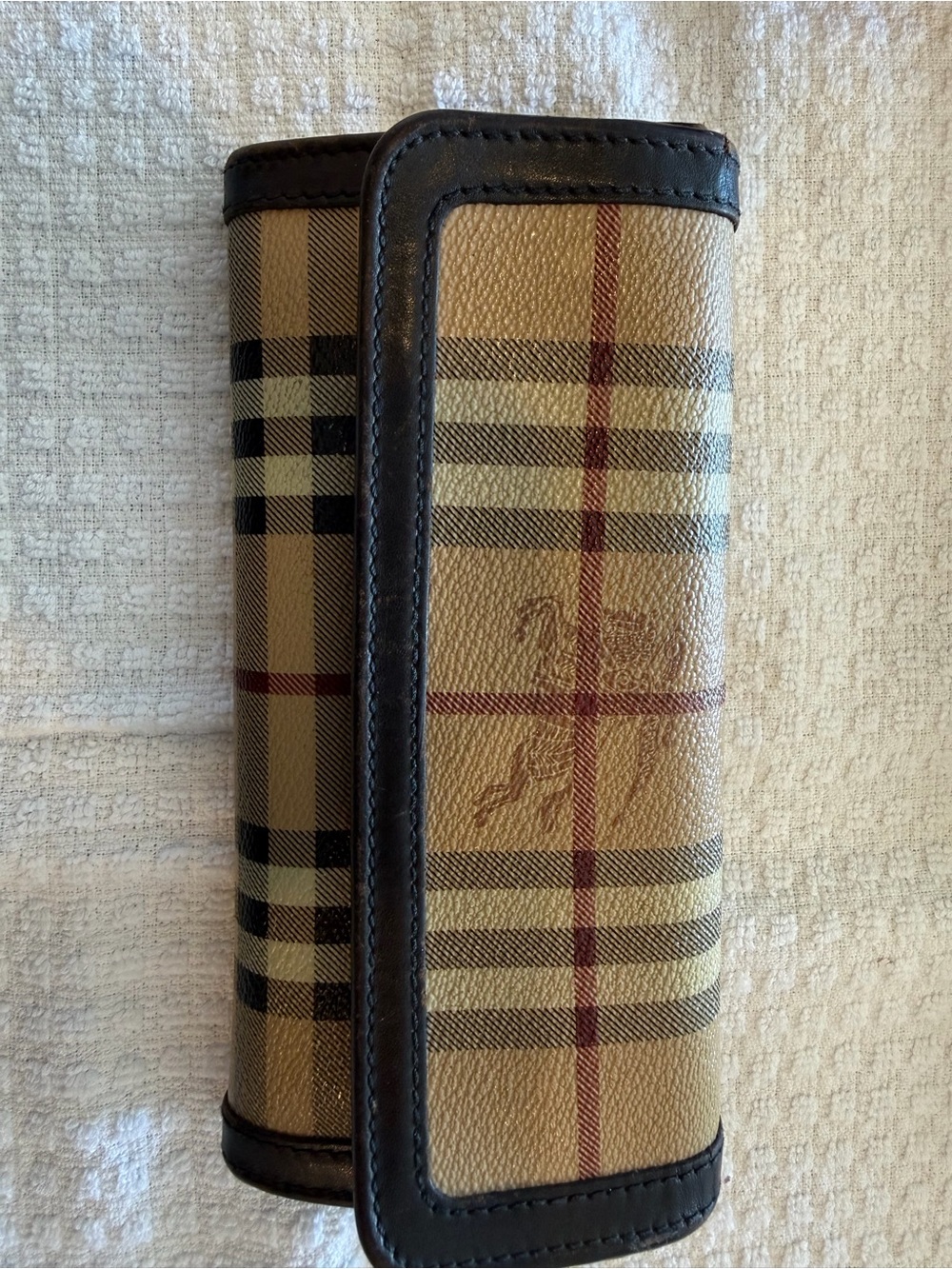 Burberry Beige Plaid Leather-Trim Wallet